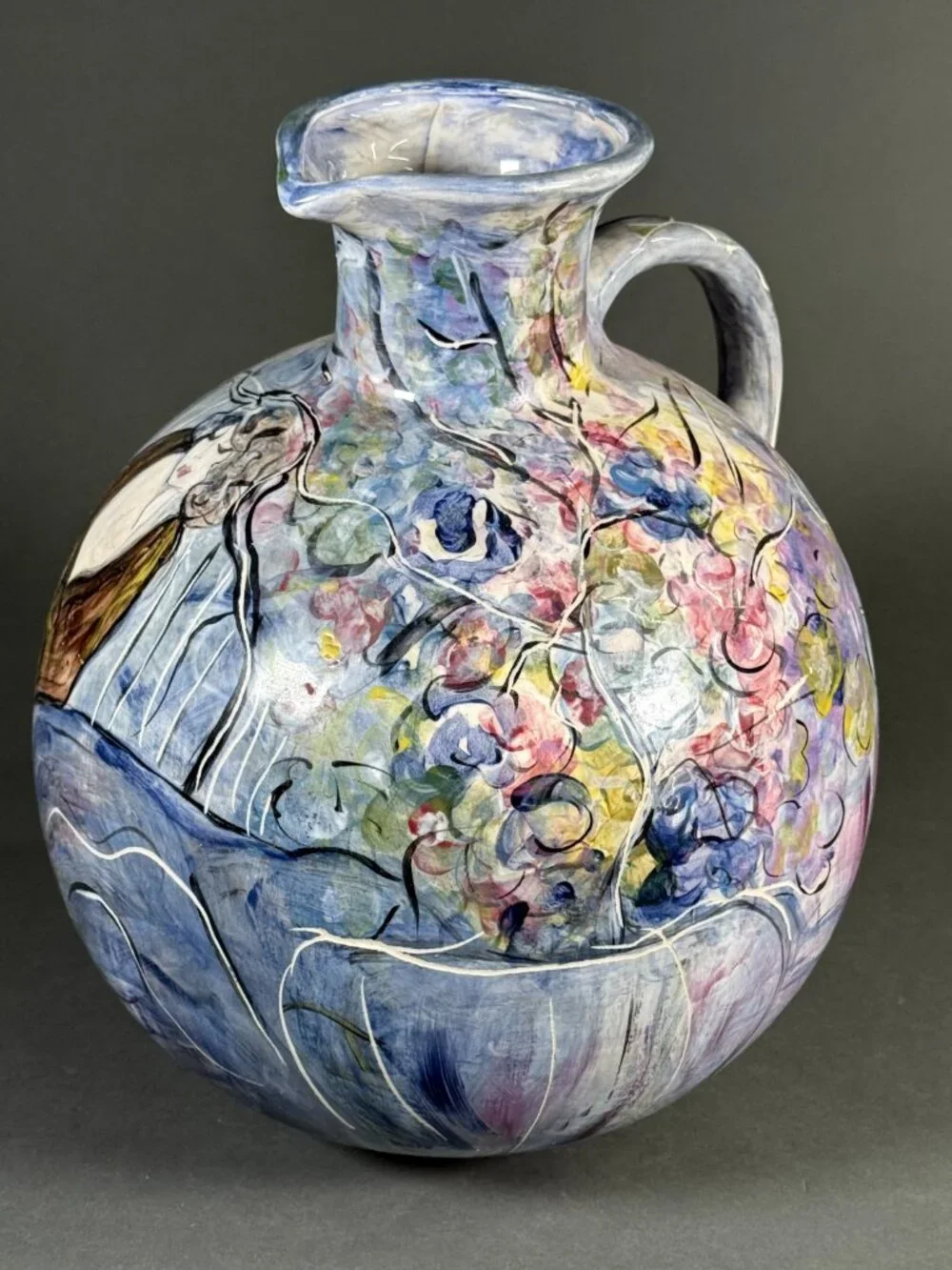Marley Lipman Signed Art Pottery Large Pitcher Jug Edwardian Flapper Girls 15